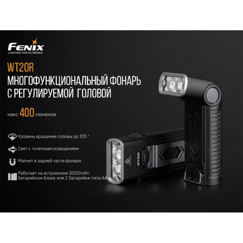 Ліхтар туристичний Фонарь ручной Fenix WT20R: Дальність підсвічування, м 117