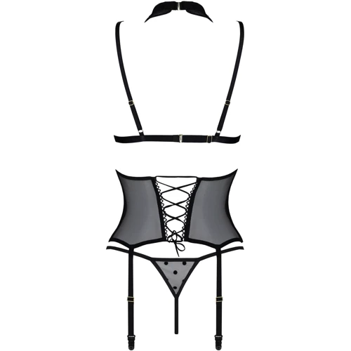 Корсет с открытой грудью Passion DOMINICA CORSET Вlack XXL/XXXL (стринги в наборе)