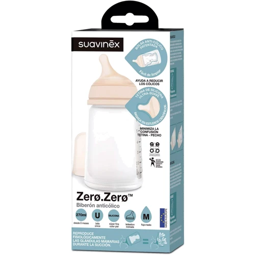 Антиколікова пляшечка Suavinex Zero.Zero, соска середній потік 270 мл (304592)