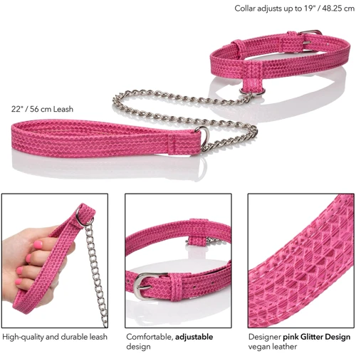 CalExotics Tickle Me Pink Collar w Leash - дизайнерский ошейник с поводком