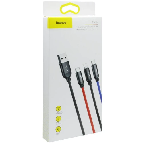 Кабель Baseus USB Cable to Lightning/microUSB/USB-C Three Primary Colors 1.2m Black (CAMLT-BSY01) фото 4