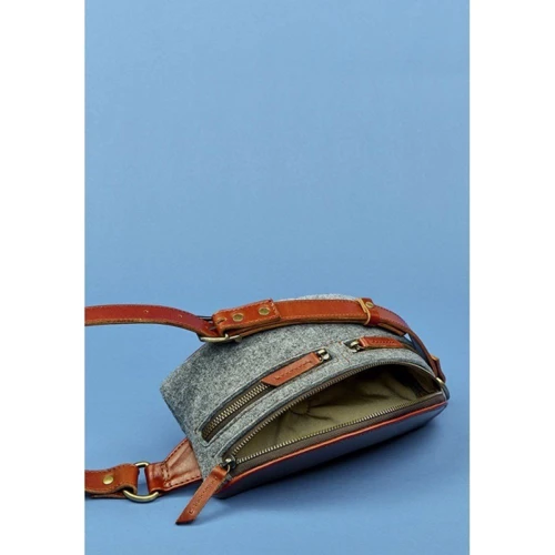 Сумка поясна BlankNote Spirit фетр сірий + коричнева шкіра коньяк (BN-BAG-15-felt-k): Країна виробник Україна
