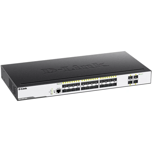 Мережевий комутатор D-Link DGS-3000-28XS/B1A: Інші порти 24 порта 1000Base-X SFP, 4 порта 10GBase-X SFP+, Консольный порт с разъемом RJ-45
