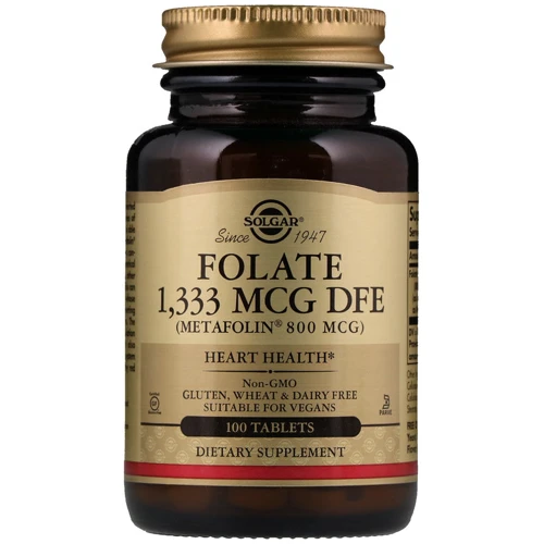 Solgar Folate As Metafolin, 800 mcg, 100 Tab Фолиевая кислота, Метафолин