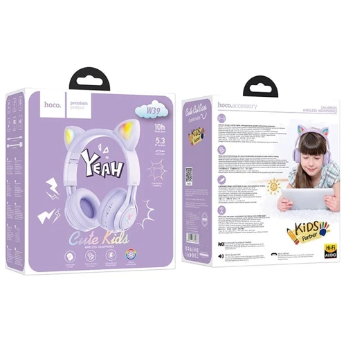 Наушники Hoco W39 Cute Cat Ear Violet: Тип крепления оголовные