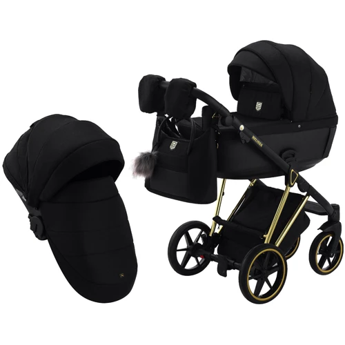 Коляска 2 в 1 Adamex Belissa Special Edidion (Gold) PS-569 чорний - чорна шкіра (перфорація)