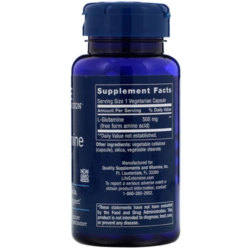 Life Extension L-Glutamine, 500 mg, 100 Vegetarian Capsules (LEX-34510): Тип глютамин