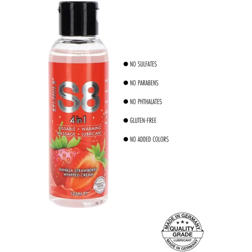Съедобная массажная смазка Stimul8 4-in-1 Dessert Lube клубника ваниль, 125 мл