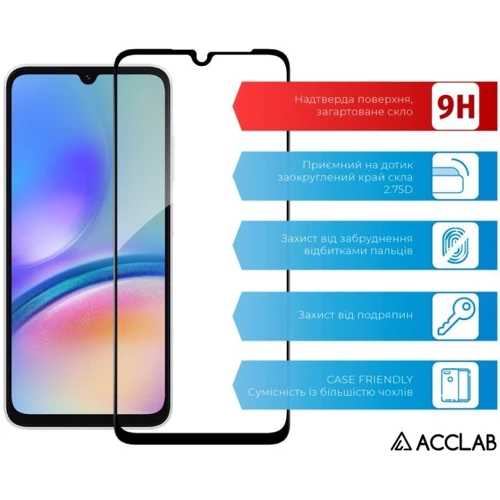 Аксессуар для смартфона ACCLAB Tempered Glass Full Glue Black for Samsung A057 Galaxy A05s: Цвет черный