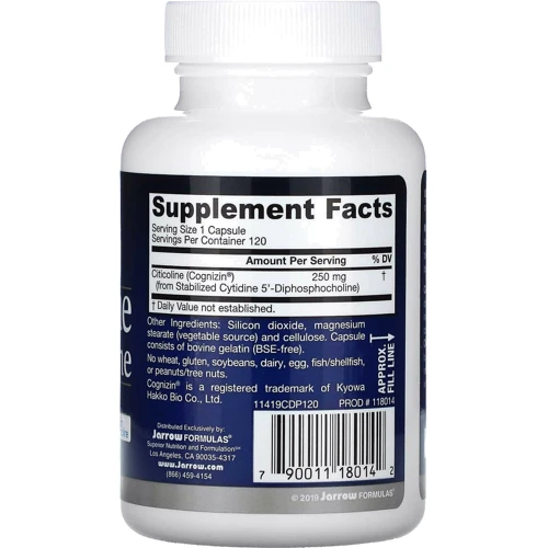 Jarrow Formulas Citicoline CDP-холин Цитиколин 250 мг 120 капсул: Форма выпуска Капсулы