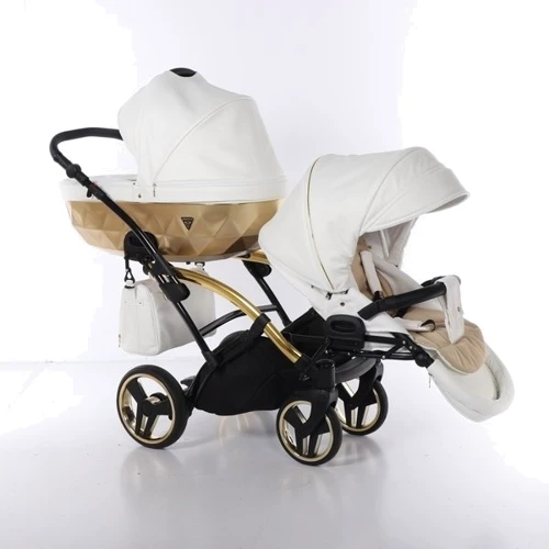 Универсальная коляска для двойни 2 в 1 Junama Mirror Satin Duo Slim 06, белый с золотым (J-MS-DUOs-06): Пол ребенка Унисекс