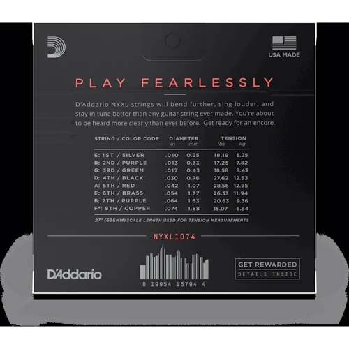 Струна для гитар Набор струн D'addario NYXL1074 Light Top/Heavy Bottom 8-String (10-74): В комплекте Набор из 8 струн