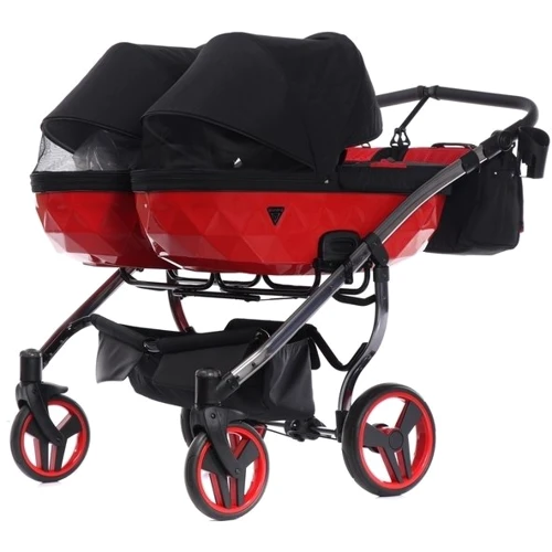 Универсальная коляска для двойни 2 в 1 Junama Diamond S-line Duo 01, черный с красным (JD-SL-DUO-01): Возможность установки люльки есть