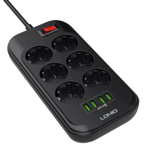 Сетевой фильтр LDNIO SE6403, 6 розеток+4USB (SE6403): Тип подключения фильтра Евровилка