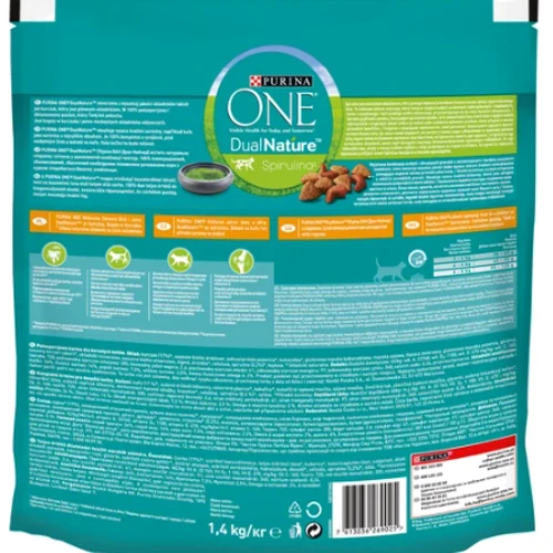 Сухой корм Purina ONE Dual Nature Spirulina для взрослых кошек с курицей 1.4 кг (7613036269025): Порода Все породы