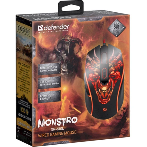 Мышь Defender Monstro GM-510L Black (52510): Тип сенсора оптический