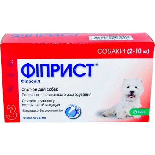 Капли на холку KRKA Фиприст спот-он от блох и клещей для собак 2-10кг 3шт/уп (778657)