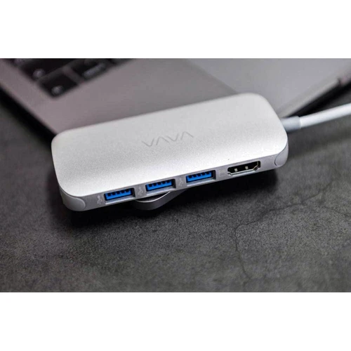 Адаптер VAVA Adapter USB-C to 3xUSB+USB-C+RJ45+micro SD+SD+HDMI 100W Silver (VA-UC006) фото 5