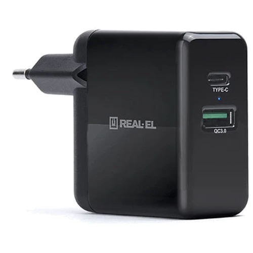 Зарядное устройство REAL-EL Wall Charger USB-C+USB CH-350 Black (EL123160017): Количество USB-портов 2