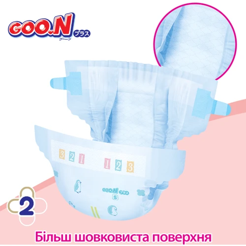 Подгузники Goo.N Plus для детей 4-8 кг размер 2(S) на липучках унисекс 140 шт. (21000627-2): Пол ребенка Унисекс