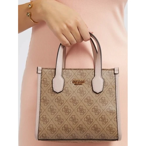 Жіноча сумка тоут GUESS SILVANA 2 CMPRTMNT MINI TOTE світло-коричнева (HWSN8665770-LLR): Фактура Матовая, Зернистая