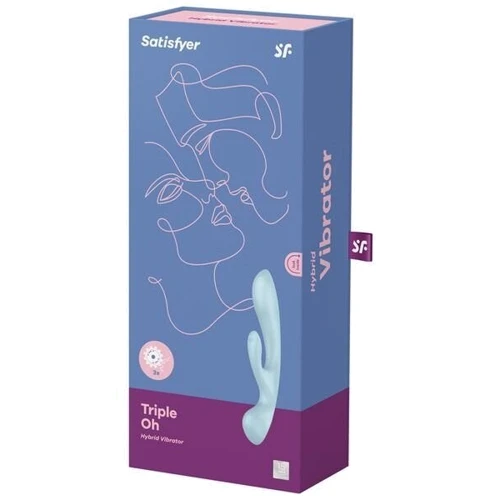 Двухсторонний вибратор-кролик Satisfyer Triple Oh Light Blue, 3 мотора, рукоятка-массажер
