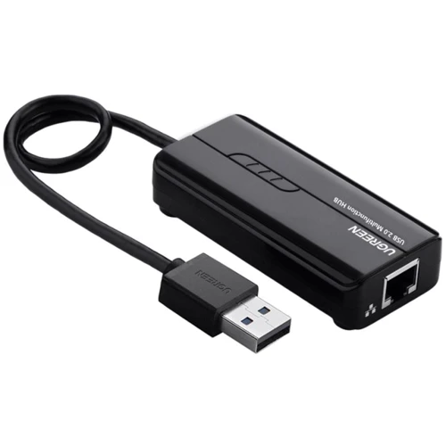 Адаптер Ugreen Adapter USB to 3хUSB 2.0+RJ45 Black (20264): Цвет черный