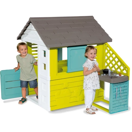 Игровой домик Smoby Радужный с летней кухней 17 аксессуаров Салатовый (810722)