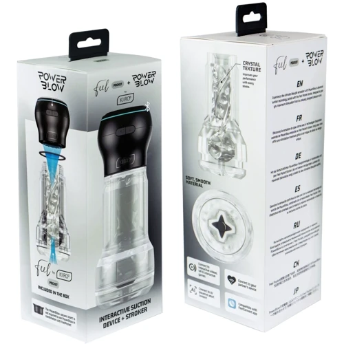 Мастурбатор Kiiroo Feel Pocket Crystal с всасывающей интерактивной насадкой PowerBlow Combo Set