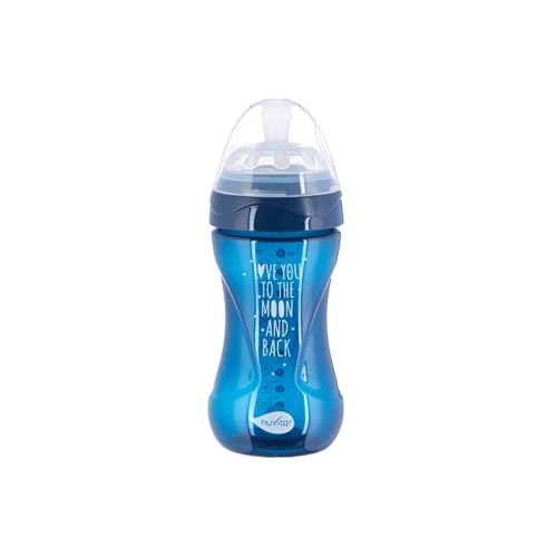 Пляшечка Nuvita для годування Mimic Cool 250 мл 3+ антиколікова темно-синя (NV6032NIGHTBLUE)