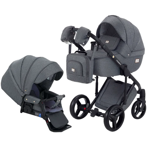 Коляска 2 в 1 Adamex Luciano jeans Q2-CZ серый (черная рама) (624557)