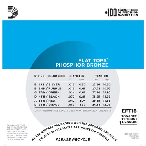 Струна для гитар Струны D`ADDARIO EFT16 FLAT TOPS LIGHT 12-53: Тип Комплект струн