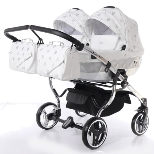 Универсальная коляска для двойни 2 в 1 Junama Glow Duo 03, белый с серебристым (J-G-DUO-03)
