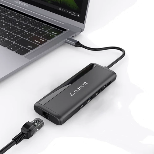 Адаптер Adonit Adapter USB-C to USB-C+HDMI+RJ45+2xUSB3.0+SD Black (3183-17-07-A) фото 5