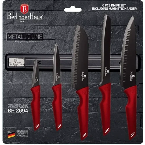 Набор кухонных ножей Berlinger Haus Metallic Line Burgundy Edition с магнитной планкой 6 предметов (BH 2694): Наименование Набор кухонных ножей 6 пр.
