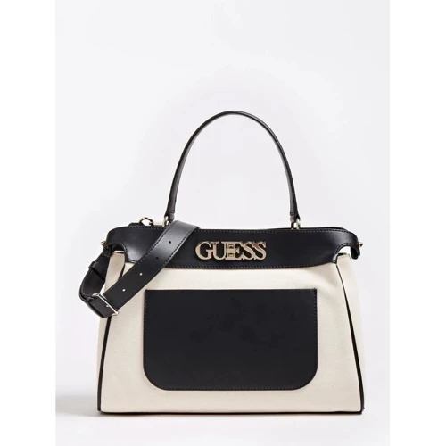 Женская сумка тоут Guess Uptown Chic Lrg Trnlck Satchel черно-белая (HWHG7301060-BLA)