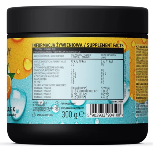 OstroVit Aqua Kick ADEK Витамины ADEK 300 г вкус апельсин: Тип Комплексные
