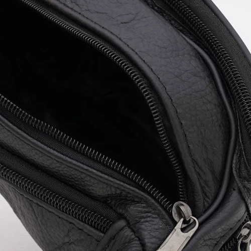 Мужская поясная сумка Borsa Leather черная (K1619p-black): Фактура Матовая, Зернистая