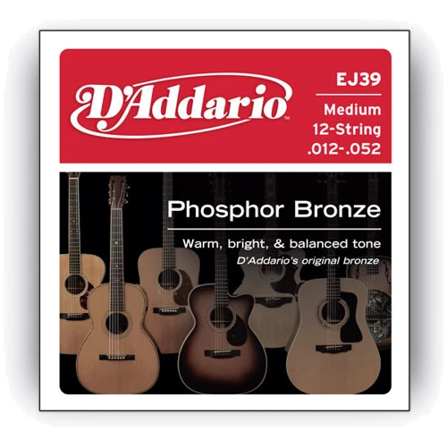 Струна для гитар Струны D`ADDARIO EJ39 PHOSPHOR BRONZE MEDIUM 12-STRING 12-52: Тип Комплект струн