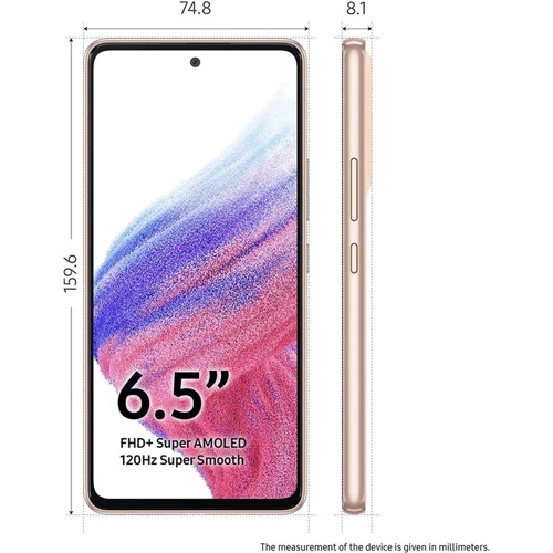 Смартфон Samsung Galaxy A53 5G 6/128GB Awesome Peach A536 (UA UCRF): Камера 64.0 Mп + 12.0 Mп + 5.0 Mп + 5.0 Mп, Фронтальна камера 32 Мп