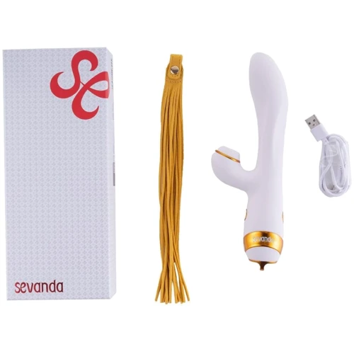 Вибратор-кролик с флоггером LOCKINK Sevanda Whip Vibrating Massage Wand - White & Golden