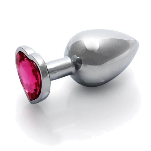 Металлическая анальная пробка Ouch! Heart Gem Silver - Rubellite Pink, S