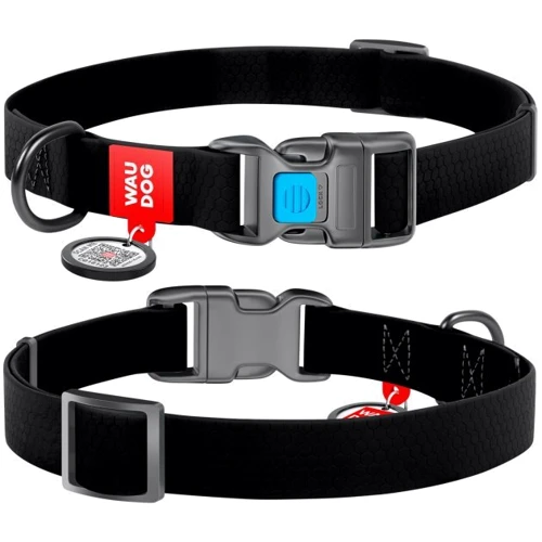Ошейник для собак водостойкий WAUDOG Waterproof c QR-паспортом пластиковая пряжка-фастекс ширина 25 мм длина 35-58 см черный