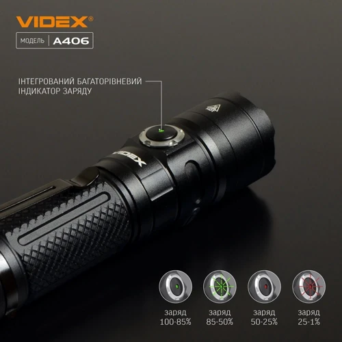 Фонарь туристический Videx 4000Lm 6500K (VLF-A406): Элементы питания Li-ion 21700 4000mAh съемный