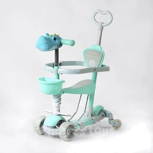 Детский самокат 5в1 Best Scooter зелёный с головой дракона (P-67303): Тип колес литые