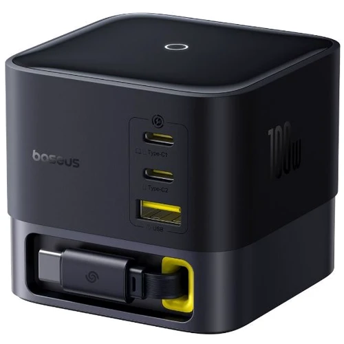 Зарядное устройство Baseus Wall Charger 2xUSB-C+USB GaN Retractable-C 100W Black (P10164001123-00)