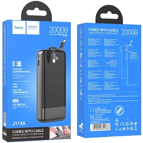 Зовнішній акумулятор Hoco Power Bank 20000mAh J114A with Cable Black фото 8