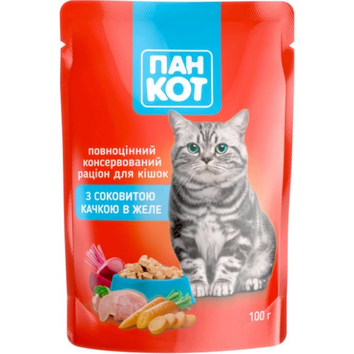 Влажный корм ПанКот Для котов Утка в желе 100 г х 24 шт. (4820111140992-24): Возраст Взрослые