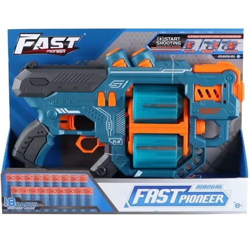 Іграшковий пістолет Fast Pioneer Manual з подвійним барабаном та м'якими патронами 18 шт. синій (BH804)