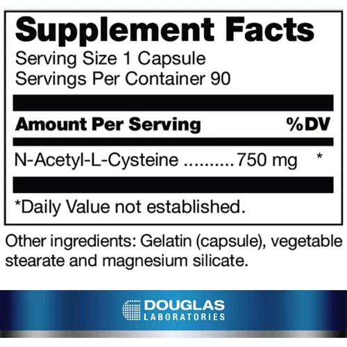 Douglas Laboratories N-Acetyl-L-Cysteine 750 mg N-ацетил-L-цистеин 90 капсул: Тип L-цистеин
